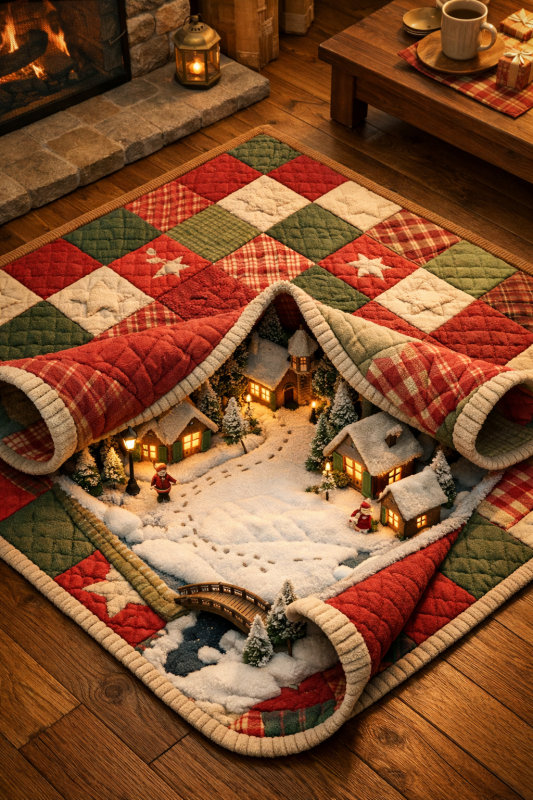 Santa Claus 3D optical illusion rug for holiday home decor