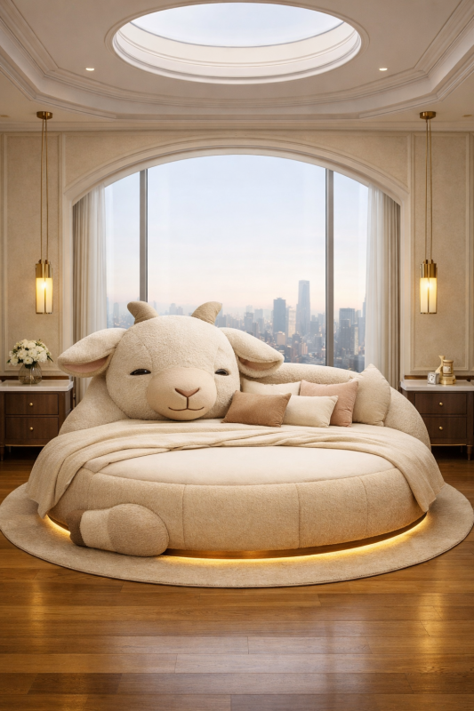 Goat themed luxury bed with calm rounded design
