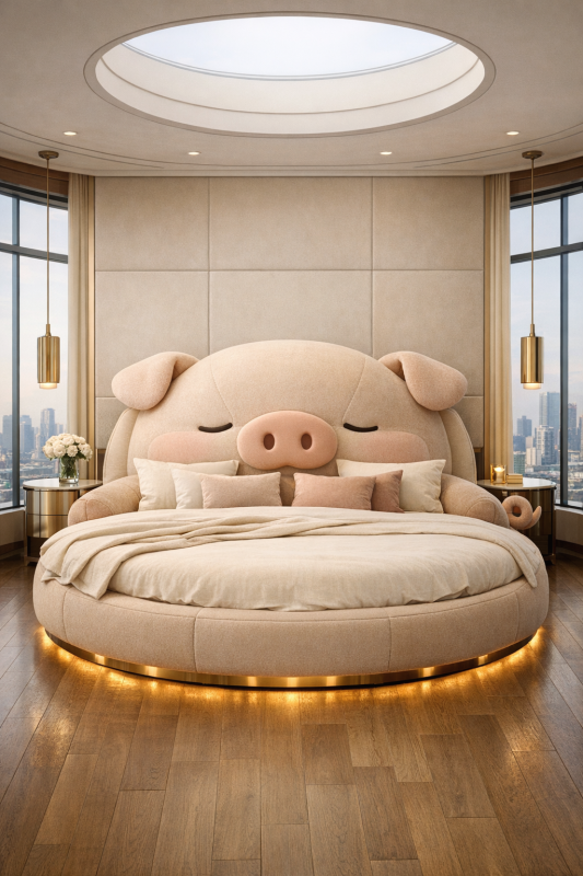 Pig inspired luxury bed with soft rounded comfort