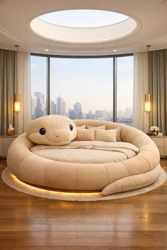 Snake shaped luxury bed with flowing silhouette